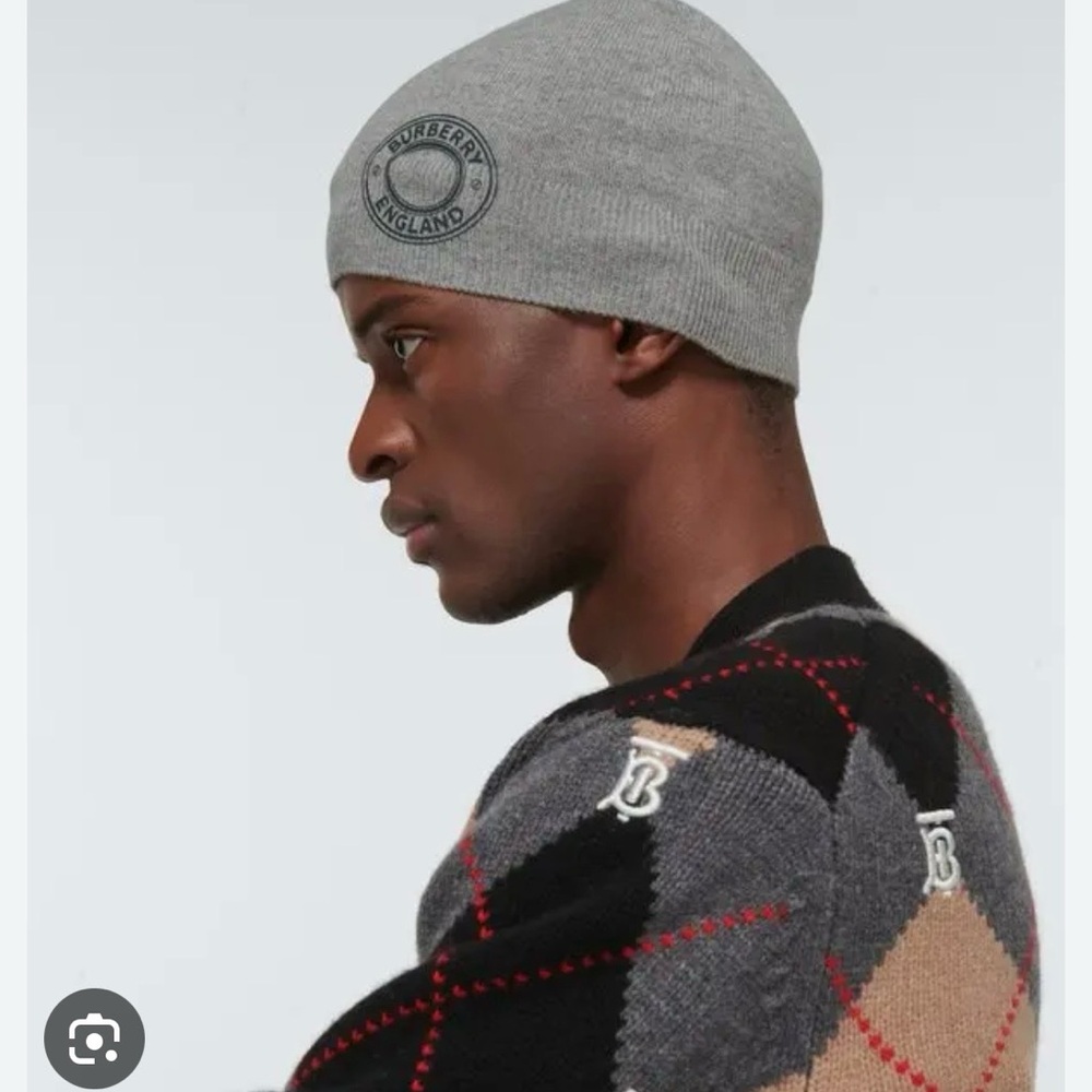 Burberry Charcoal Ribbed Beanie 100% Cashmere NWT - Picture 5 of 6